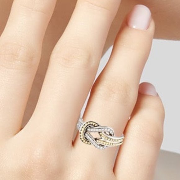 LAGOS DIAMOND NEWPORT 18K YELLOW GOLD & STERLING SILVER 925 KNOT BAND RING - Picture 9 of 9